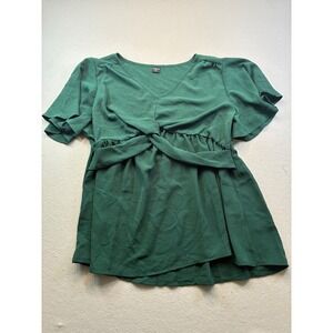 Shestarr Womens 3XL Forest Green Twist Front V-Neck Flutter Sleeve Blouse Top